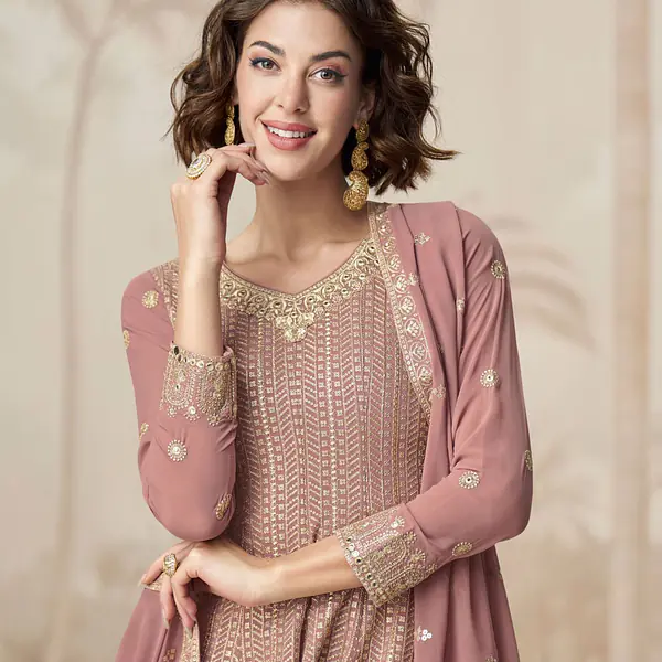 Rosybrown Colored Peplum Style Palazzo Dress - Salwar Suite secondary image