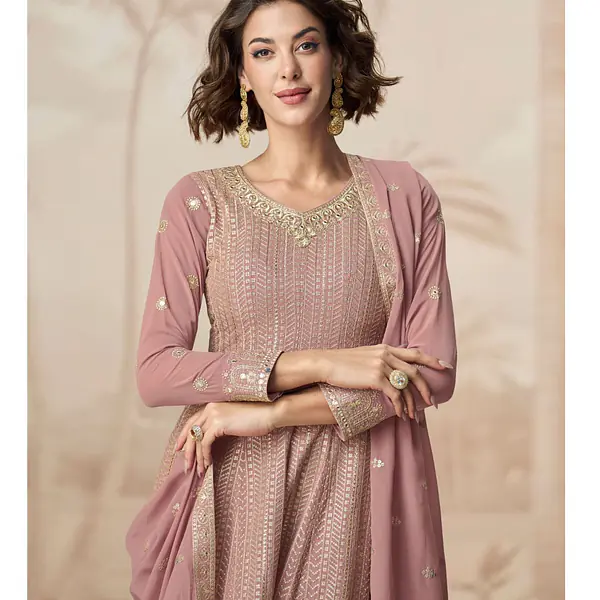 Rosybrown Colored Peplum Style Palazzo Dress - Salwar Suite primary image