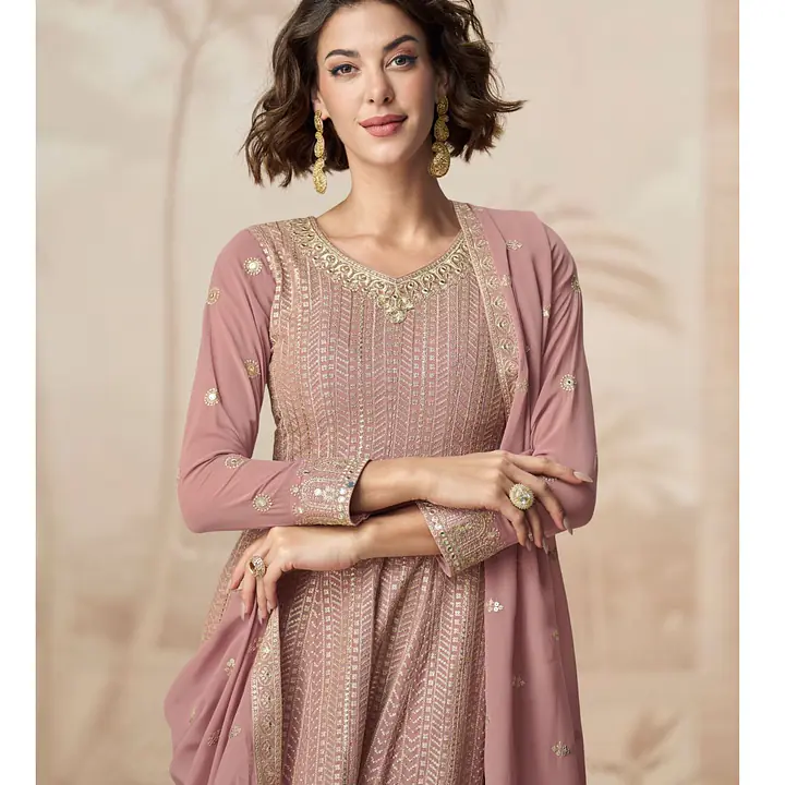 Rosybrown Colored Peplum Style Palazzo Dress - Salwar Suite - Master