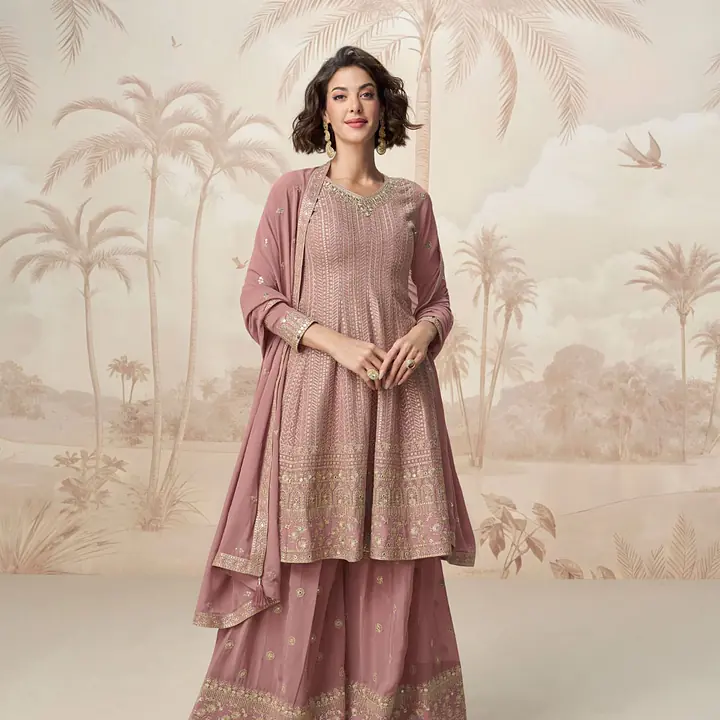 Rosybrown Colored Peplum Style Palazzo Dress - Salwar Suite - Master