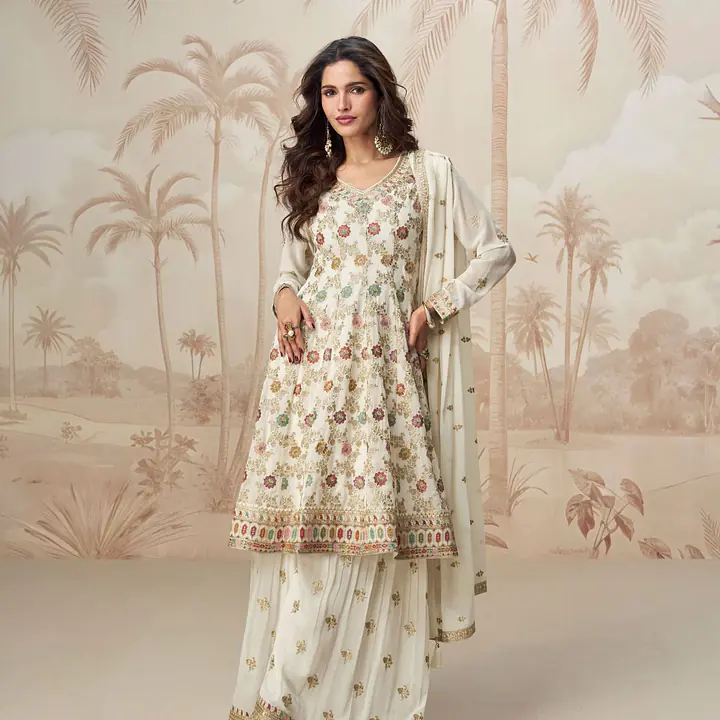 Sandle Colored Peplum Style Palazzo Dress - Salwar Suite - Master