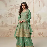 TealGrean Colored Peplum Style Palazzo Dress - Salwar Suite - Master