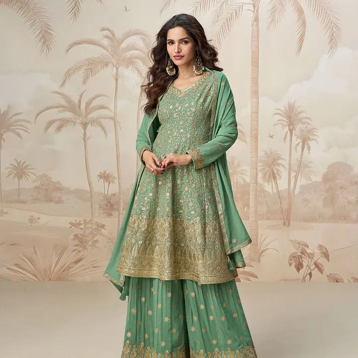 TealGrean Colored Peplum Style Palazzo Dress - Salwar Suite - Master