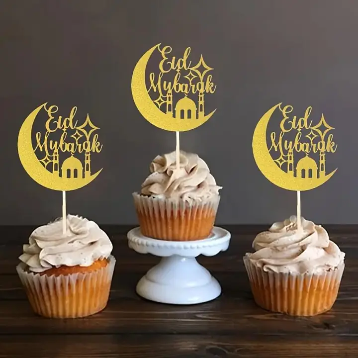 Eid Mubarak Cup Cake Topper With Cresent moon - Master