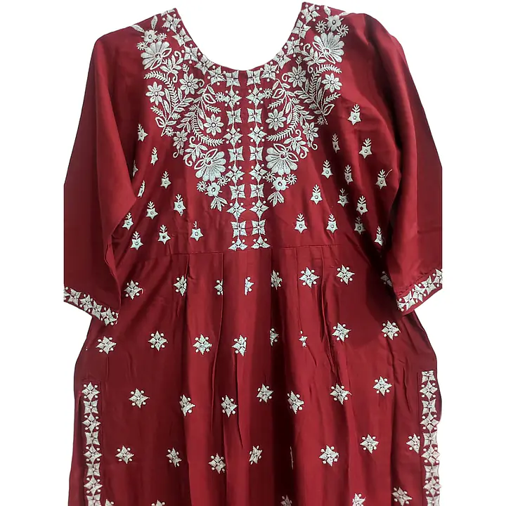 Floral Embroidered Chikankari Pure Cotton Straight Kurta - Master