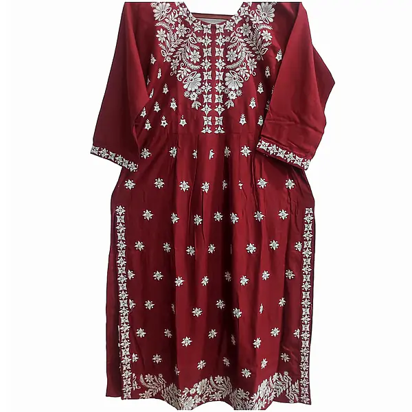 Floral Embroidered Chikankari Pure Cotton Straight Kurta primary image