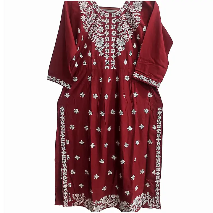 Floral Embroidered Chikankari Pure Cotton Straight Kurta - Master