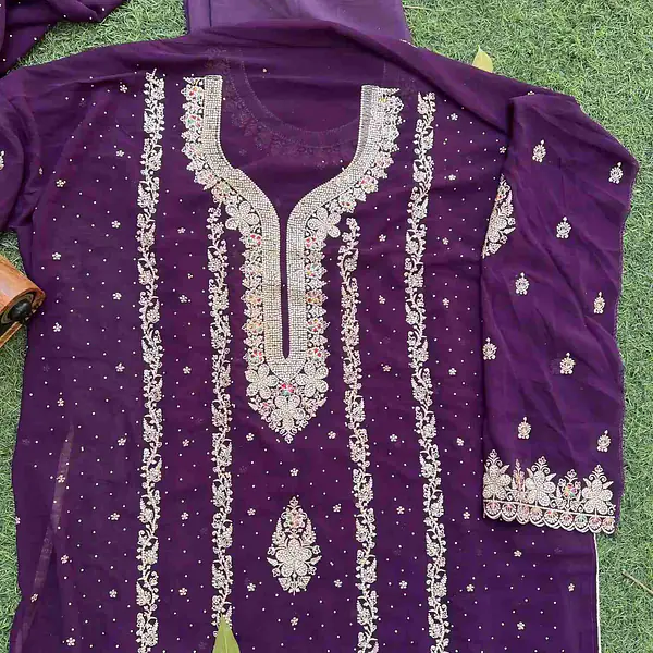 Royal Purple Salwar Kameez Semi-Stiched secondary image