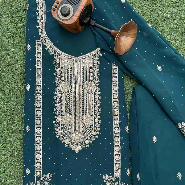 Teal Green Salwar Kameez Semi-Stiched secondary image